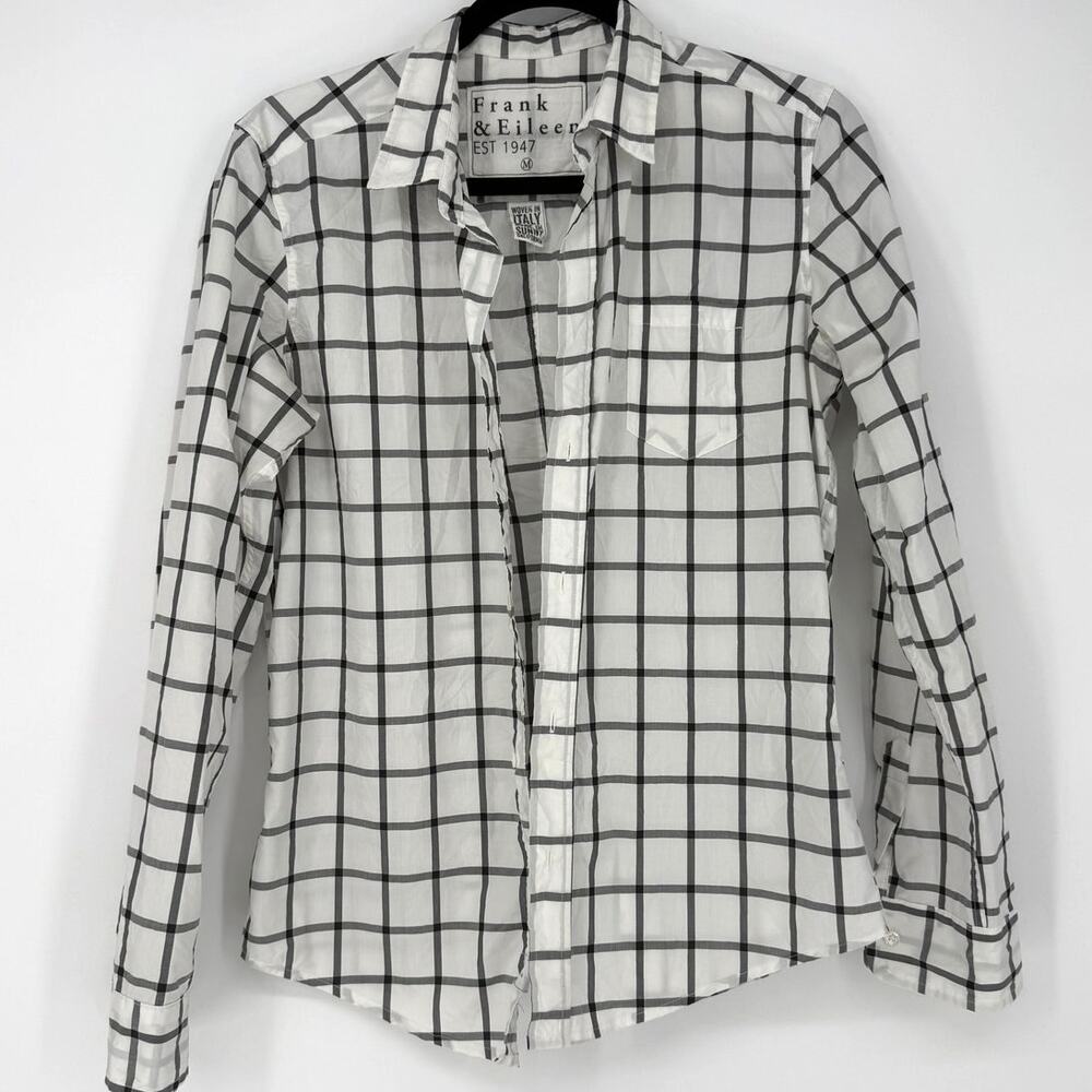 Frank and Eileen Barry Button Down Shirt Black White Windowpane Check Sz M Med